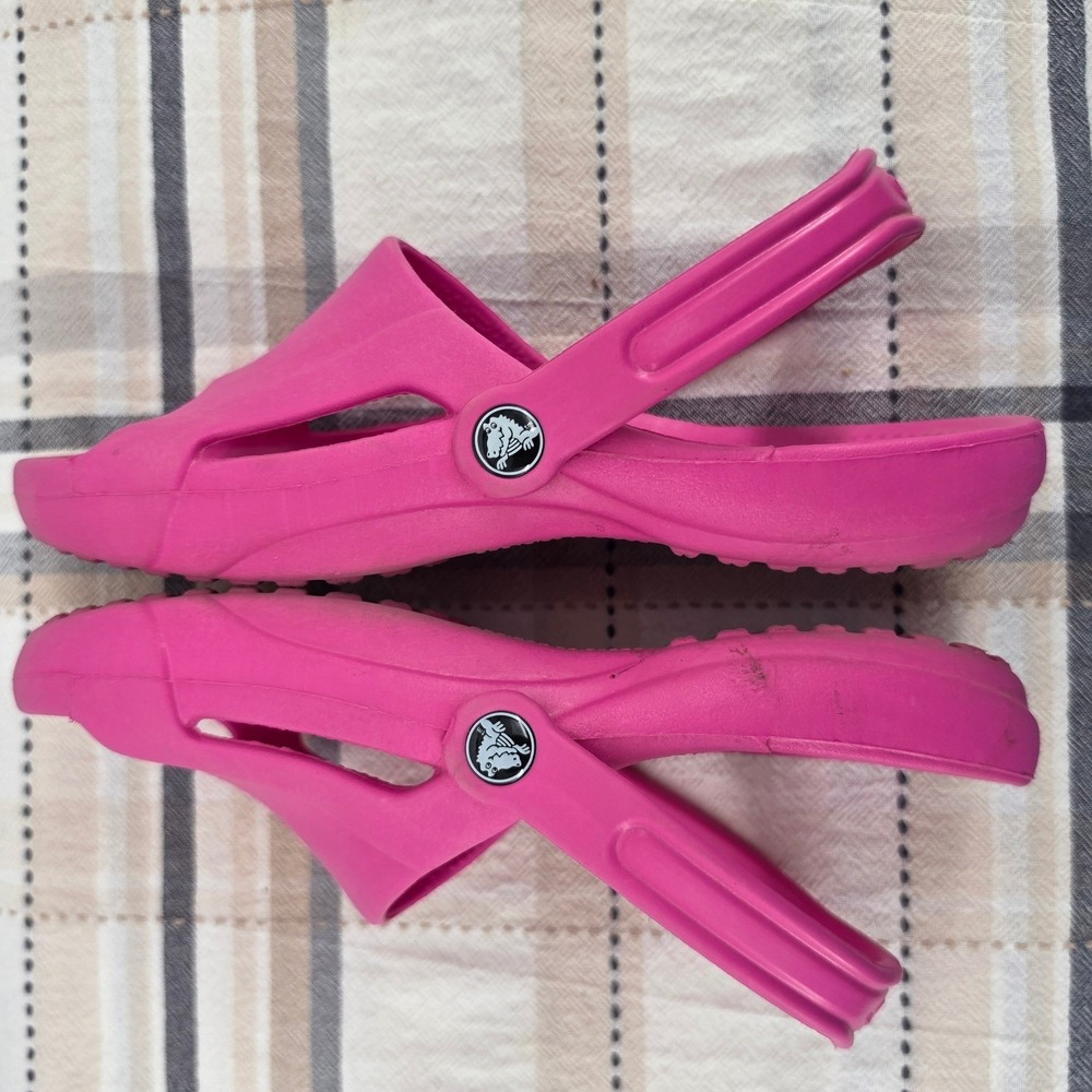 Crocs Pink Slide Sandals Womens Size 9 Slip On Comfort Clog Shoes Slingback - Picture 9 of 10
